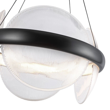 Kuzco Taurus 22" LED Chandelier, Bronze/Clear Ribbed Glass