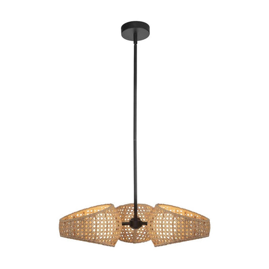 Kuzco Lanai 25in 3-Light LED Chandelier | Coastal Black Steel and Rattan with Opal Glass Globes | Covered Patio & Dining Room | Model CH20625-BK-OP
