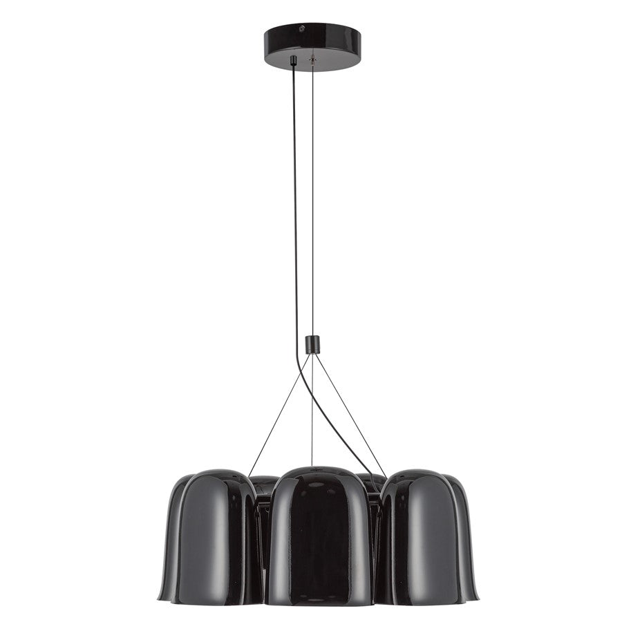 Kuzco Bell 20" LED Chandelier, Glossy Black/Steel Shade