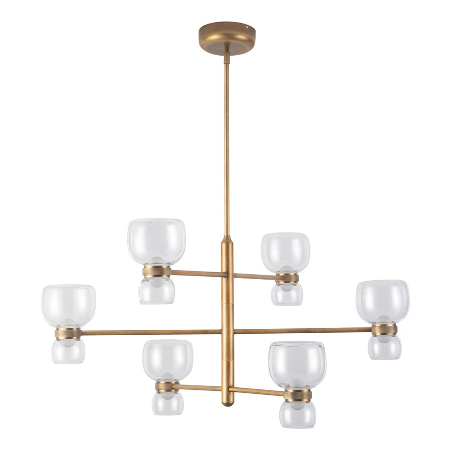 Kuzco Sutton 36" Brass Dimmable LED Chand, Vintage Brass/Clear Glass
