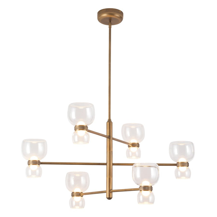 Kuzco Sutton 36" Brass Dimmable LED Chand, Vintage Brass/Clear Glass