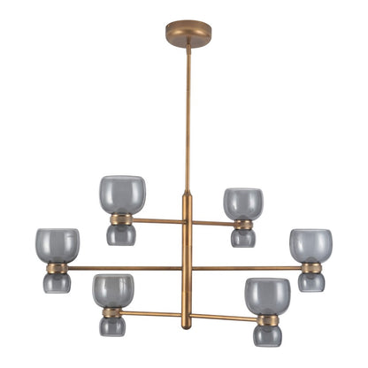 Kuzco Sutton 36" Brass Dimmable LED Chand, Vintage Brass/Smoked Glass