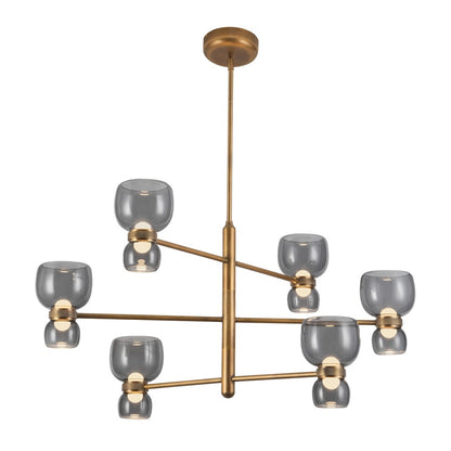 Kuzco Sutton 36" Brass Dimmable LED Chand, Vintage Brass/Smoked Glass