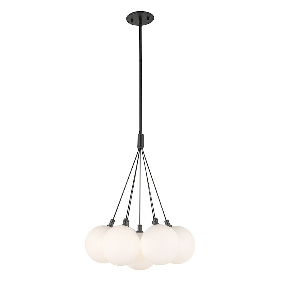 Kuzco Bolla 28in 2-Light Chandelier | Modern Black Steel and Opal Glass | Dining Room & Living Room | 28 x 28 x 29 in | Model CH3117-BK-OP