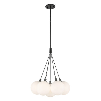 Kuzco Bolla 28in 2-Light Chandelier | Modern Black Steel and Opal Glass | Dining Room & Living Room | 28 x 28 x 29 in | Model CH3117-BK-OP