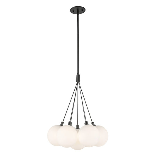 Kuzco Bolla 28in 2-Light Chandelier | Modern Black Steel and Opal Glass | Dining Room & Living Room | 28 x 28 x 29 in | Model CH3117-BK-OP