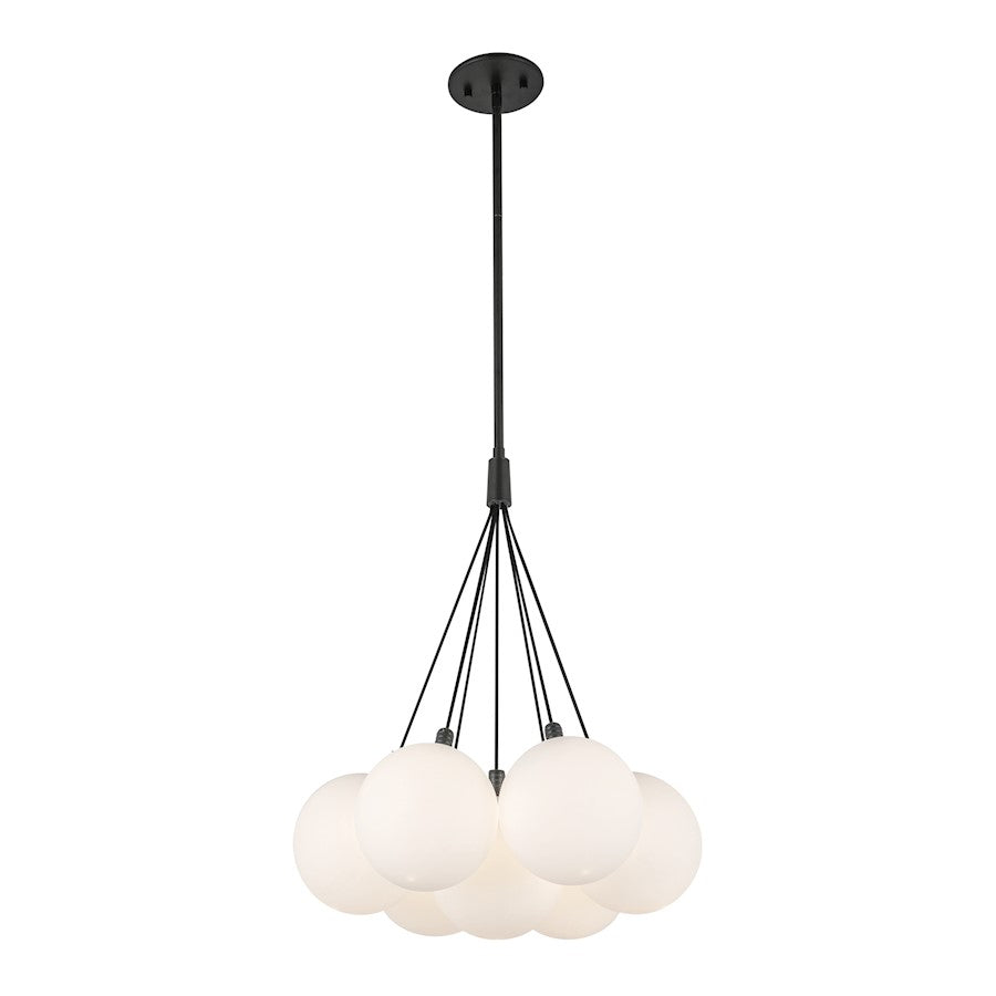 Kuzco Bolla 28in 2-Light Chandelier | Modern Black Steel and Opal Glass | Dining Room & Living Room | 28 x 28 x 29 in | Model CH3117-BK-OP