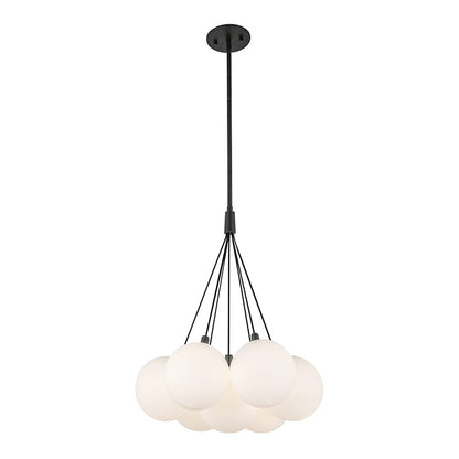 Kuzco Bolla 28in 2-Light Chandelier | Modern Black Steel and Opal Glass | Dining Room & Living Room | 28 x 28 x 29 in | Model CH3117-BK-OP