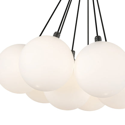 Kuzco Bolla 28in 2-Light Chandelier | Modern Black Steel and Opal Glass | Dining Room & Living Room | 28 x 28 x 29 in | Model CH3117-BK-OP