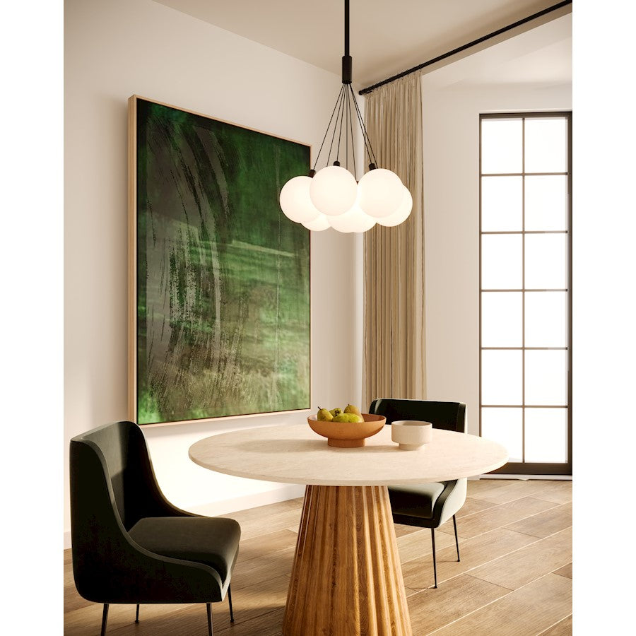 Kuzco Bolla 28in 2-Light Chandelier | Modern Black Steel and Opal Glass | Dining Room & Living Room | 28 x 28 x 29 in | Model CH3117-BK-OP
