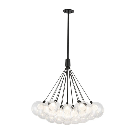 Kuzco Bolla 28in Chandelier | Modern Black Steel and Clear Glass with Opal Interior | Dining Room & Living Room | 4180lm 3000K | Model CH3128-BK