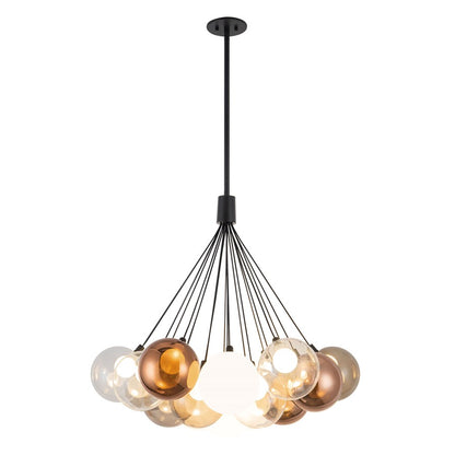 Kuzco Bolla 28" Blk Dim LED Chandelier, Blk/Mixed Glass - CH3128-BK-MGL