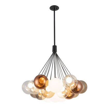 Kuzco Bolla 28" Black Dimmable LED Chandelier, Black/Mixed Glass