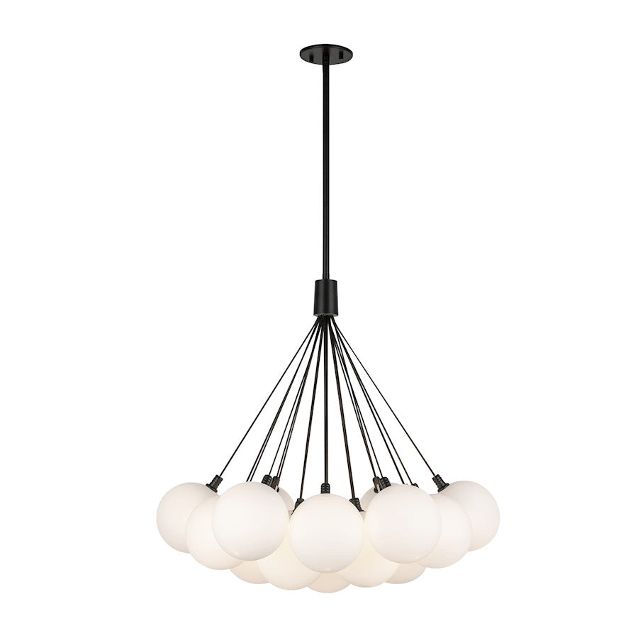 Kuzco Bolla 28in 5-Light Chandelier | Modern Black Steel and Opal Glass Shade | Kitchen Island & Dining Room | 28 x 28 x 29 in | Model CH3128-BK-OP