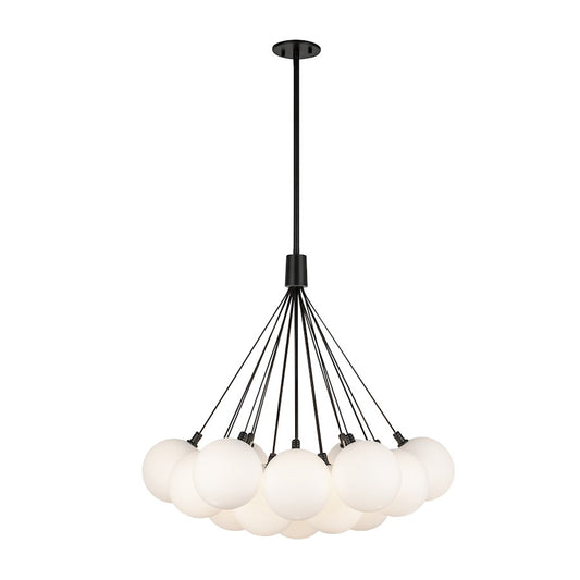 Kuzco Bolla 28in 5-Light Chandelier | Modern Black Steel and Opal Glass Shade | Kitchen Island & Dining Room | 28 x 28 x 29 in | Model CH3128-BK-OP