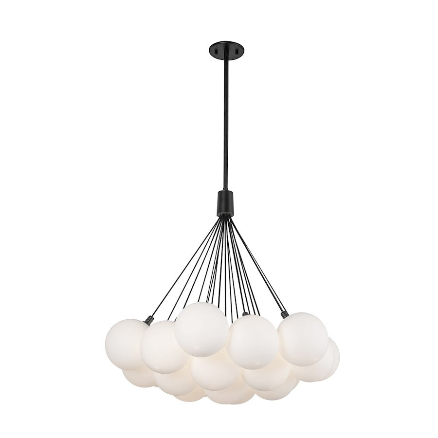 Kuzco Bolla 28in 5-Light Chandelier | Modern Black Steel and Opal Glass Shade | Kitchen Island & Dining Room | 28 x 28 x 29 in | Model CH3128-BK-OP