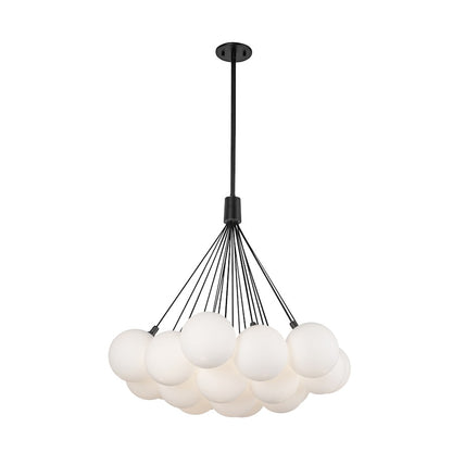 Kuzco Bolla 28in 5-Light Chandelier | Modern Black Steel and Opal Glass Shade | Kitchen Island & Dining Room | 28 x 28 x 29 in | Model CH3128-BK-OP