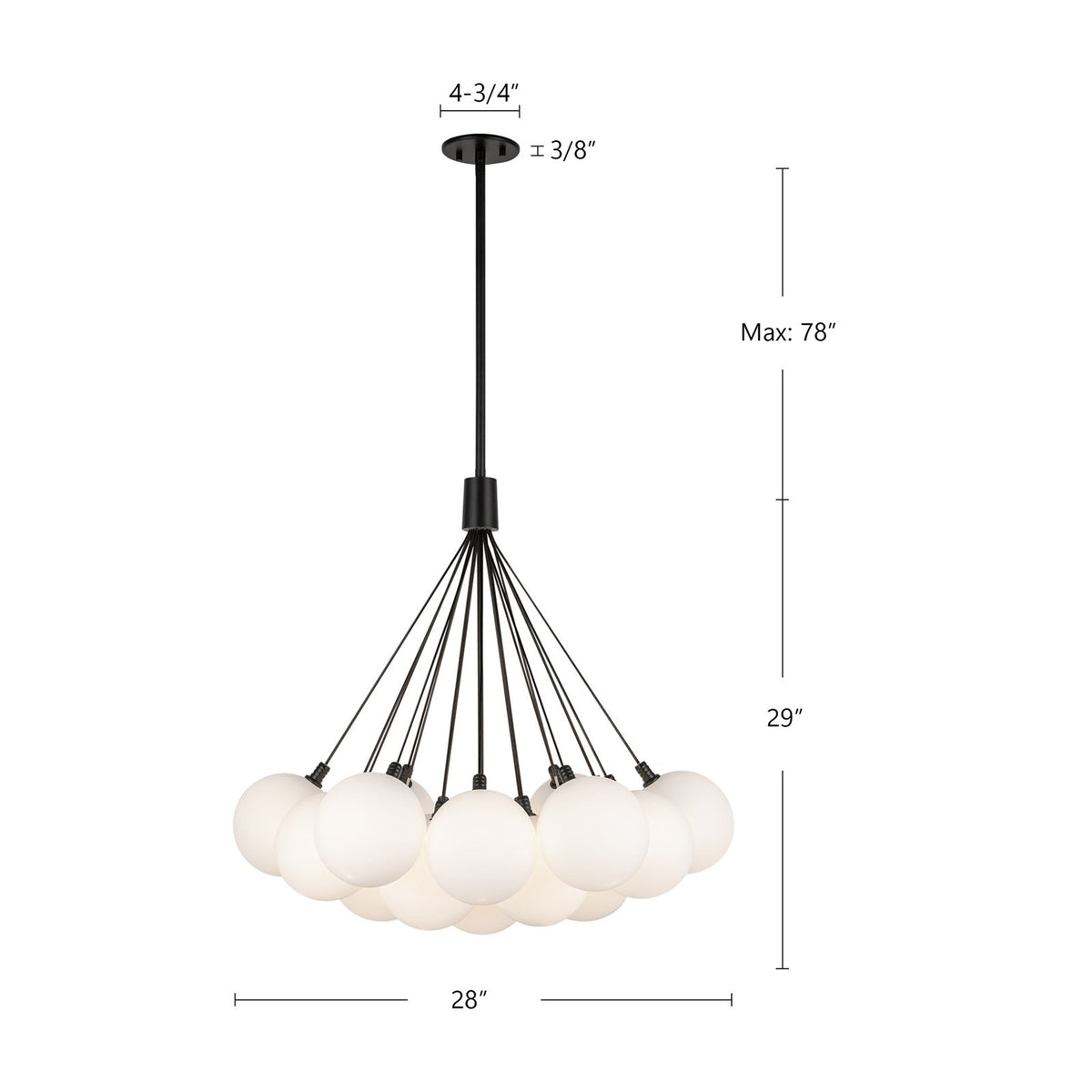 Kuzco Bolla 28in 5-Light Chandelier | Modern Black Steel and Opal Glass Shade | Kitchen Island & Dining Room | 28 x 28 x 29 in | Model CH3128-BK-OP