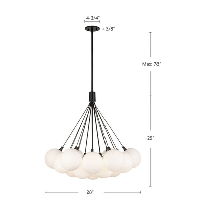 Kuzco Bolla 28in 5-Light Chandelier | Modern Black Steel and Opal Glass Shade | Kitchen Island & Dining Room | 28 x 28 x 29 in | Model CH3128-BK-OP