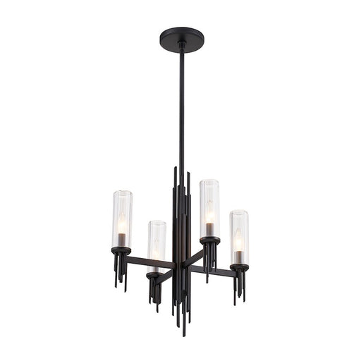 Alora Torres 4 Light 18" Chandelier, Clear Ribbed/Black/Clear - CH335418MBCR