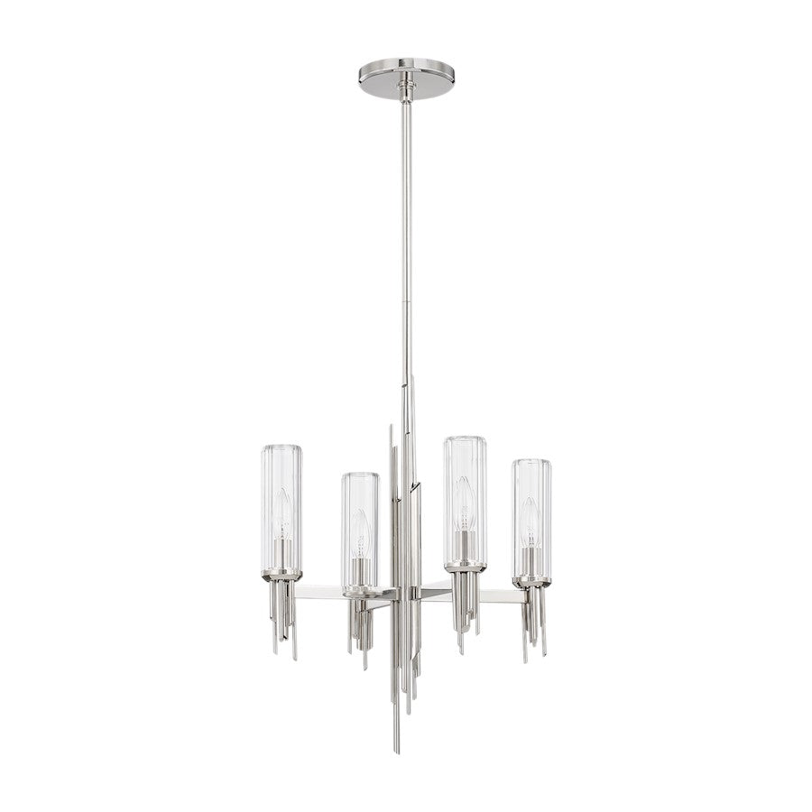 Alora Torres 4 Light 18" Chandelier, Polished Nickel/Ribbed/Clear - CH335418PNCR