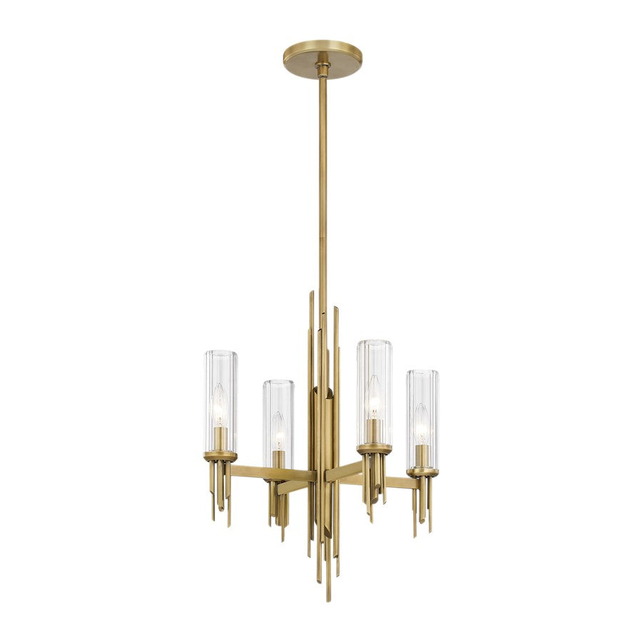 Alora Torres 4 Light 18" Chandelier, Ribbed/Vintage Brass/Clear - CH335418VBCR