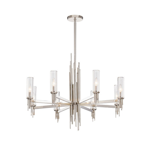 Alora Torres 8 Light 36" Chandelier, Polished Nickel/Ribbed/Clear - CH335836PNCR