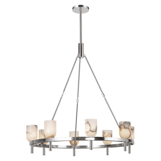 Alora Lucian 8 Light 36" Chandelier, Nickel/Alabaster/Alabaster - CH338836PNAR