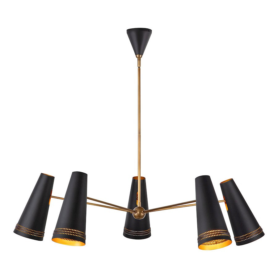 Alora Brickell 5 Light 45" Chandelier, Black/Hazelnut Leather - CH342545MBHL