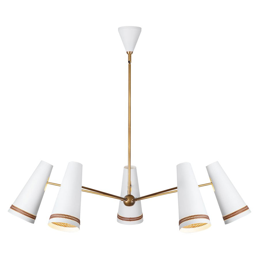 Alora Brickell 5 Light 45" Chandelier, White/Hazelnut Leather - CH342545MWHL