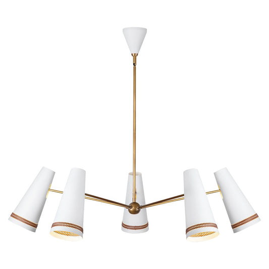 Alora Brickell 5 Light 45" Chandelier, White/Hazelnut Leather - CH342545MWHL