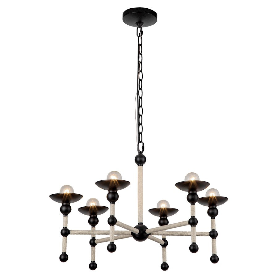 Alora Nadine 6 Light 25" Chandelier, Matte Black/Cotton - CH343625MBCN