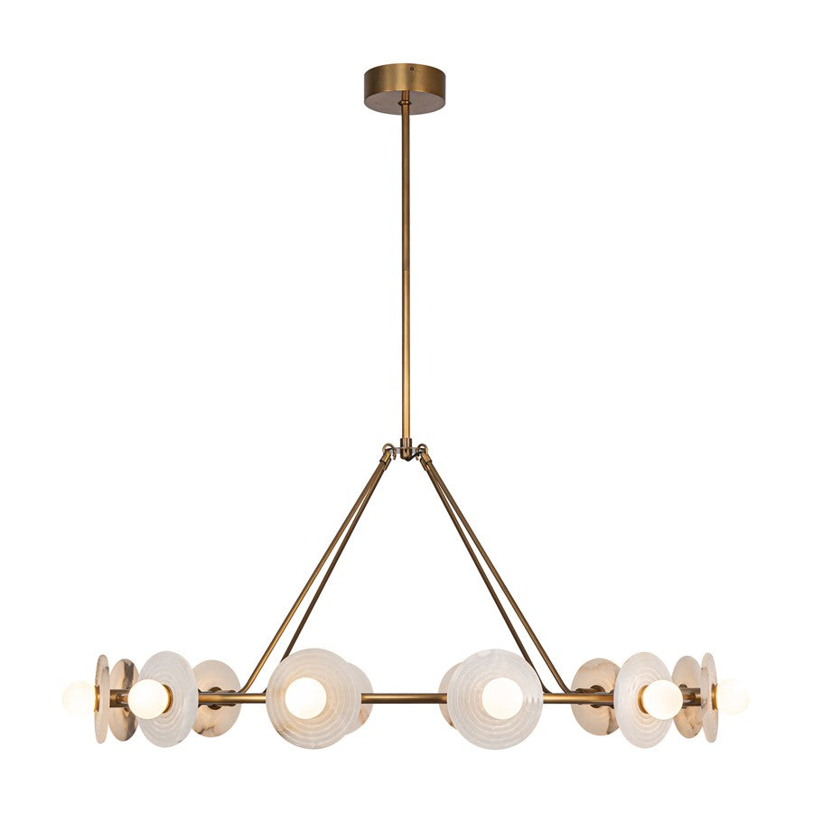 Alora Dahlia 46" LED Chandelier, Vintage Brass/Alabaster/Opal