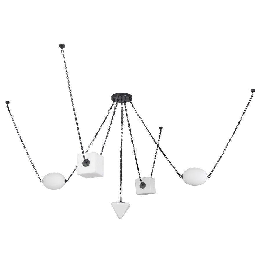 Kuzco Mineral 5-Lt Black Dimmable LED Chand, Urban Bronze/Matte Opal Glass