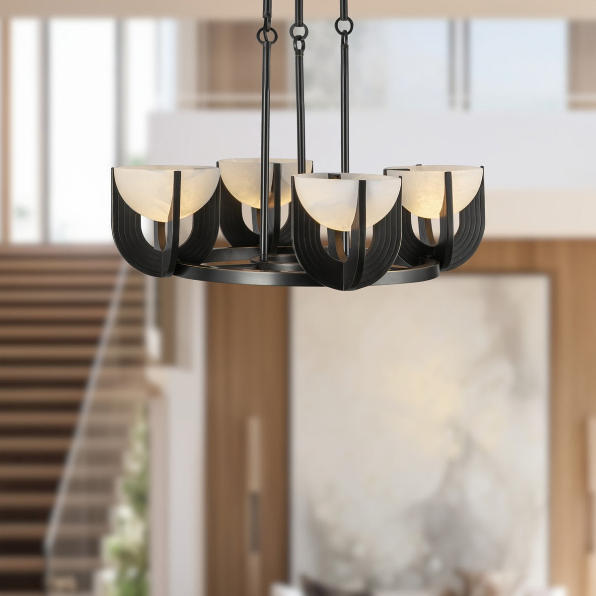 Kuzco Colette 23in 3-Light Chandelier | Art Deco Urban Bronze and Alabaster Stone | Dining Room & Living Room | Model CH362423UBAR-UNV