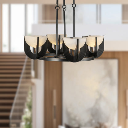 Kuzco Colette 23in 3-Light Chandelier | Art Deco Urban Bronze and Alabaster Stone | Dining Room & Living Room | Model CH362423UBAR-UNV
