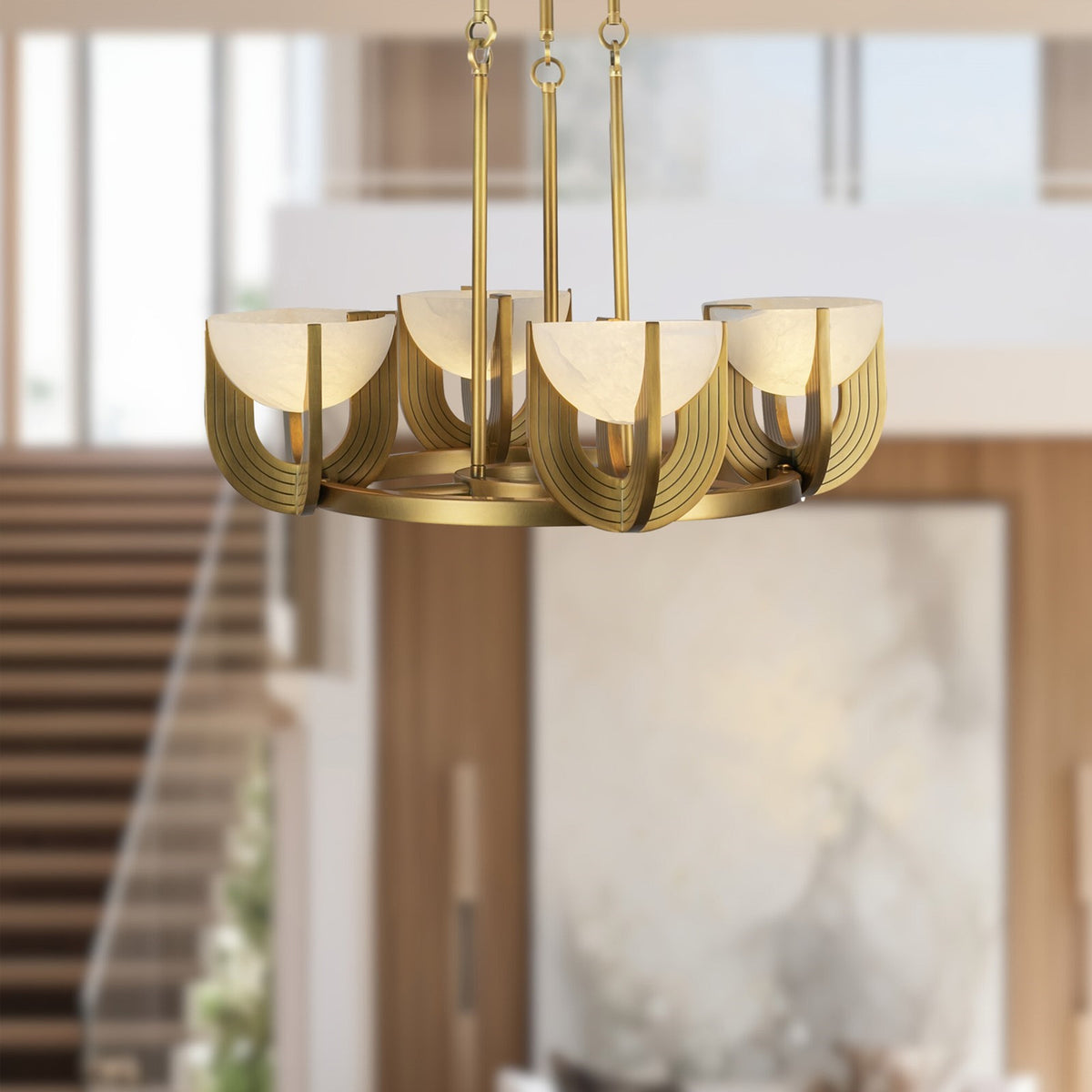 Kuzco Colette 23in 1-Light Chandelier | Art Deco Vintage Brass Steel and Opal Alabaster Shade | Dining Room & Living Room | Model CH362423VBAR-UNV