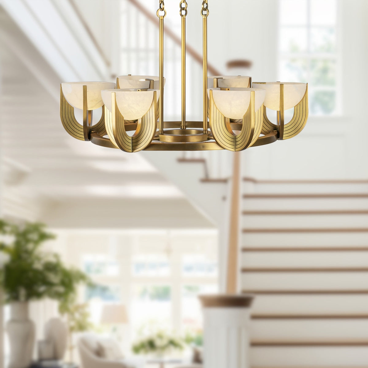 Kuzco Colette 27in 6-Light Chandelier | Vintage Brass Steel and Opal Alabaster Glass | Dining Room & Living Room | Model CH362627VBAR-UNV