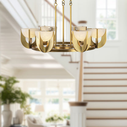 Kuzco Colette 27in 6-Light Chandelier | Vintage Brass Steel and Opal Alabaster Glass | Dining Room & Living Room | Model CH362627VBAR-UNV