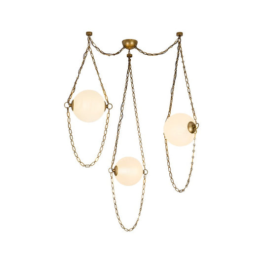 Kuzco Petra 3 Lt Brass Dim LED Chand, Vintage Brass/Cloud Glass - CH372103VBCDG
