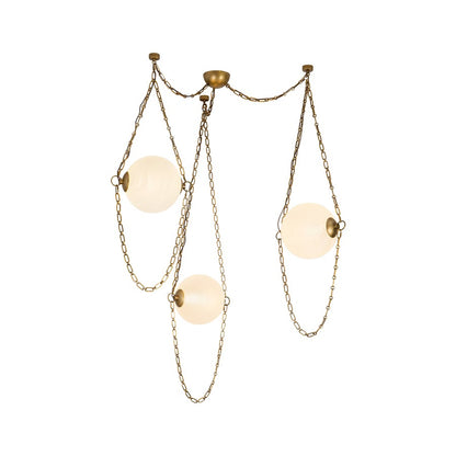 Kuzco Petra 3 Lt Brass Dimmable LED Chand, Vintage Brass/Cloud Glass
