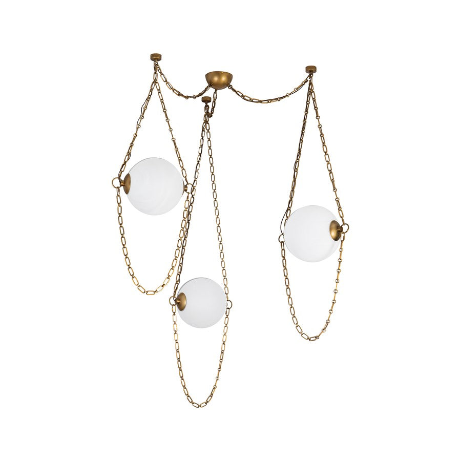 Kuzco Petra 3 Lt Brass Dimmable LED Chand, Vintage Brass/Cloud Glass