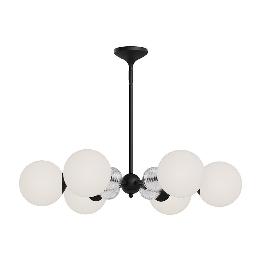 Alora Mood Celia 6 Light 30" Chandelier, Black/Opal/Clear Ribbed - CH415330MBOP