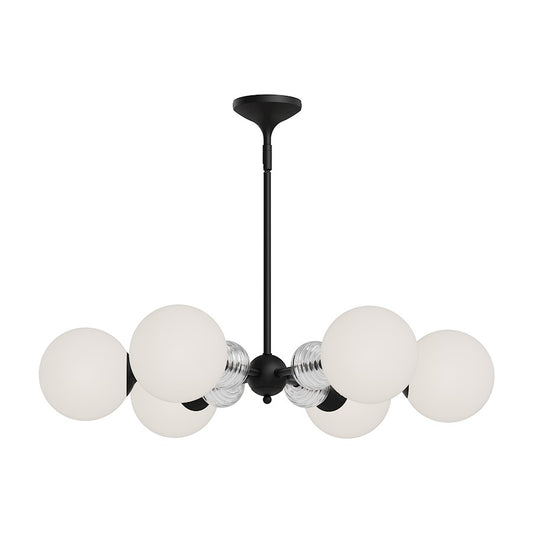 Alora Mood Celia 6 Light 30" Chandelier, Black/Opal/Clear Ribbed - CH415330MBOP