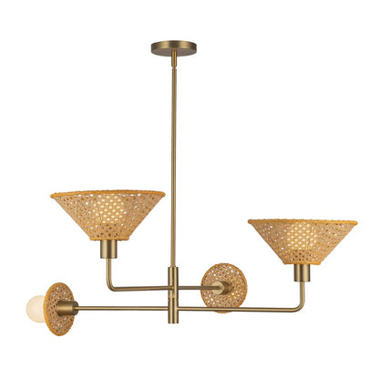 Kuzco Piper 38" Socket Chandelier, Brushed Gold/Rattan Shade
