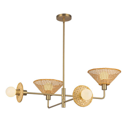 Kuzco Piper 38" Socket Chandelier, Brushed Gold/Rattan Shade