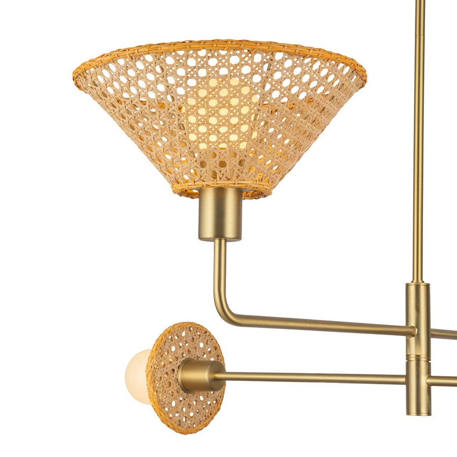Kuzco Piper 38" Socket Chandelier, Brushed Gold/Rattan Shade