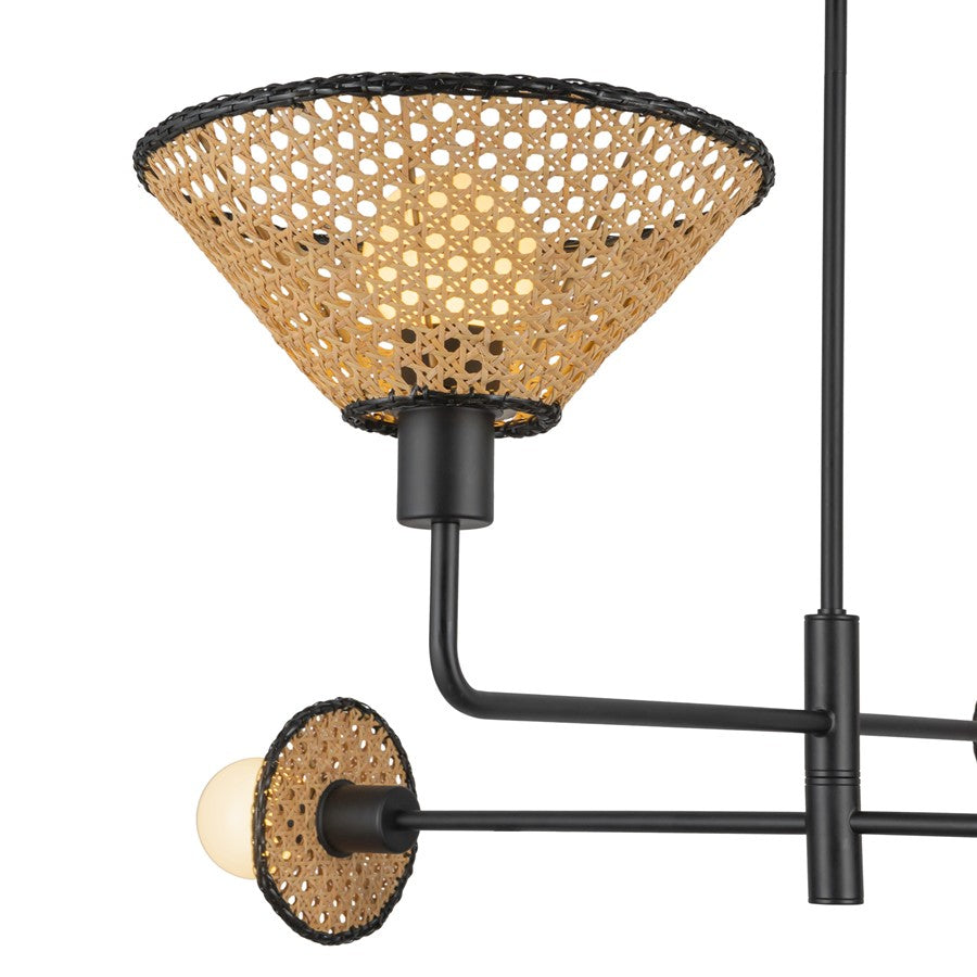 Kuzco Piper 38" Socket Chandelier, Matte Black/Rattan Shade