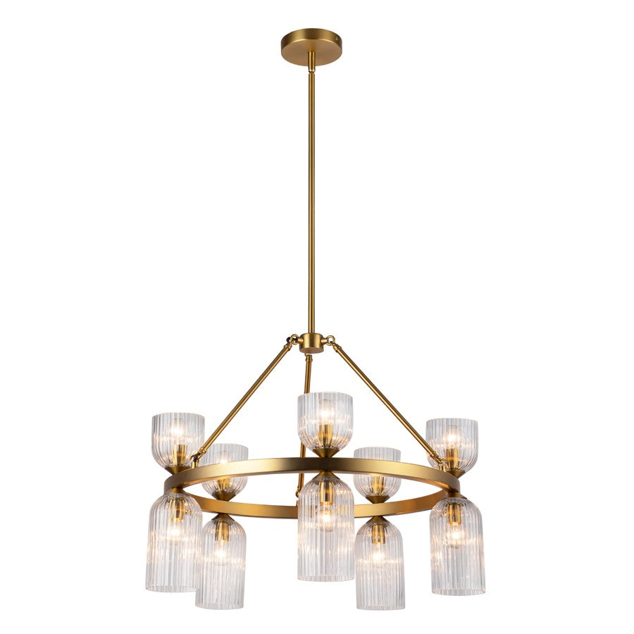 Kuzco Nelly 26" Socket Chandelier, Gold/Clear Ribbed Glass