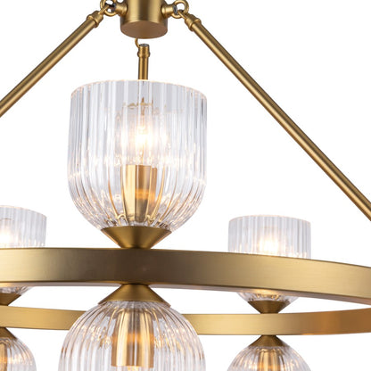 Kuzco Nelly 26" Socket Chandelier, Gold/Clear Ribbed Glass